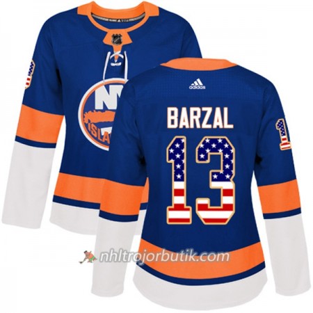 Dame Ishockey New York Islanders Tröja Mathew Barzal 13 Adidas 2017-2018 Blå USA Flag Fashion Authentic